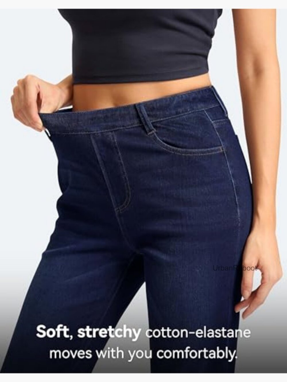 Stretchy Pull On Straight Leg Jeans High Waisted Tummy Control - Picture 5 of 7